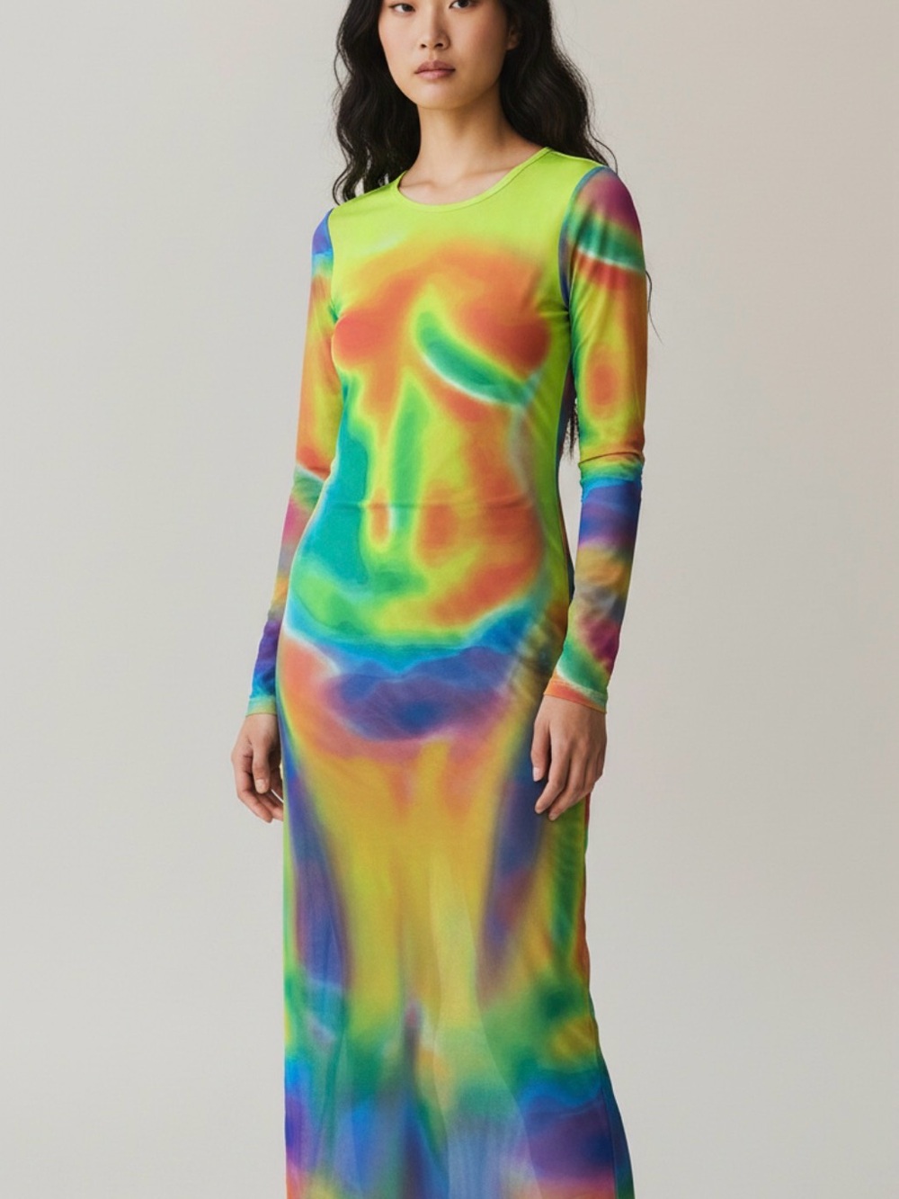 Almost Famous Neon Rainbow Tie-Dye Maxi Dress